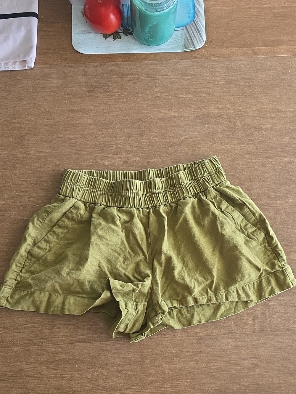 Olive Green Women's Casual Elastic Waist Shorts